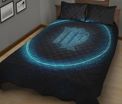 Blue Virgo Zodiac Sign Print Quilt Bed Set
