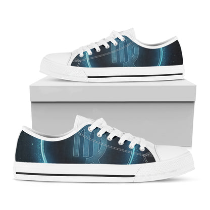 Blue Virgo Zodiac Sign Print White Low Top Shoes