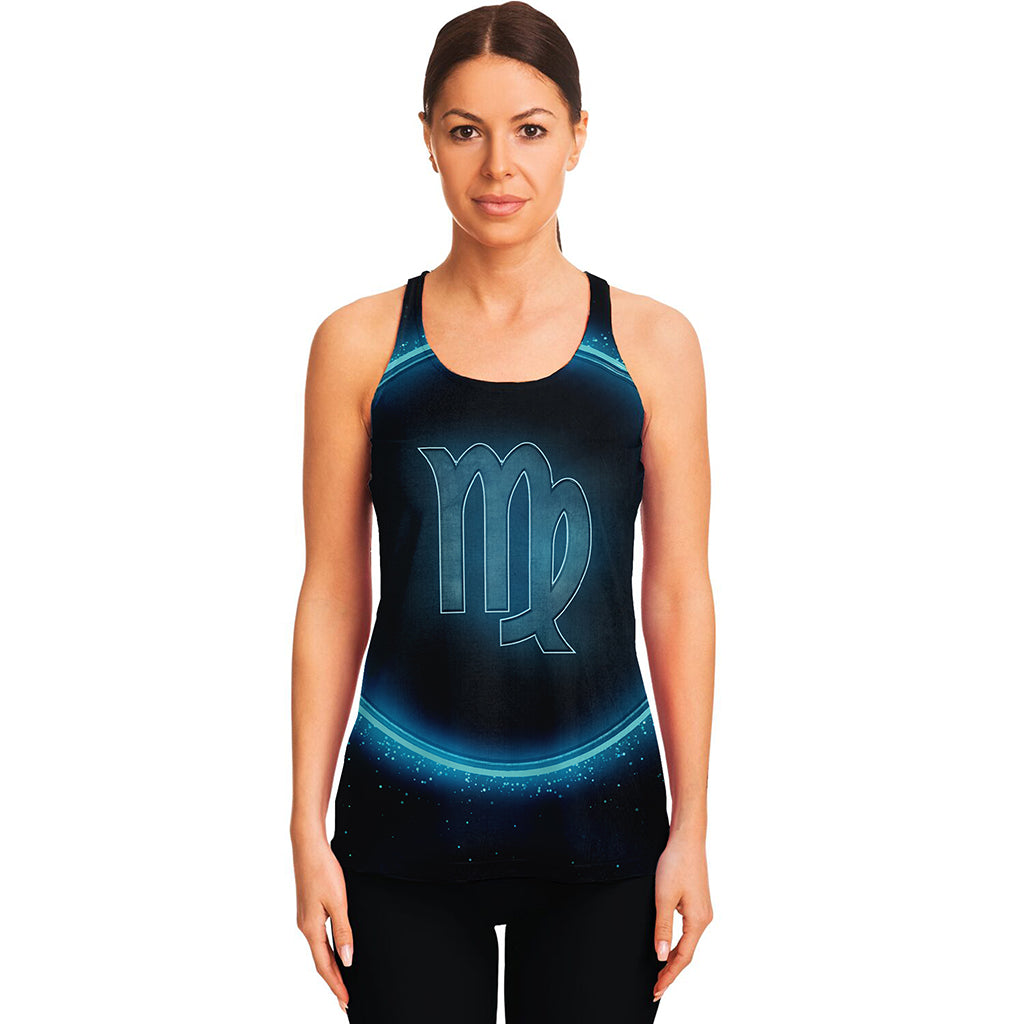 Blue Virgo Zodiac Sign Print Women's Racerback Tank Top