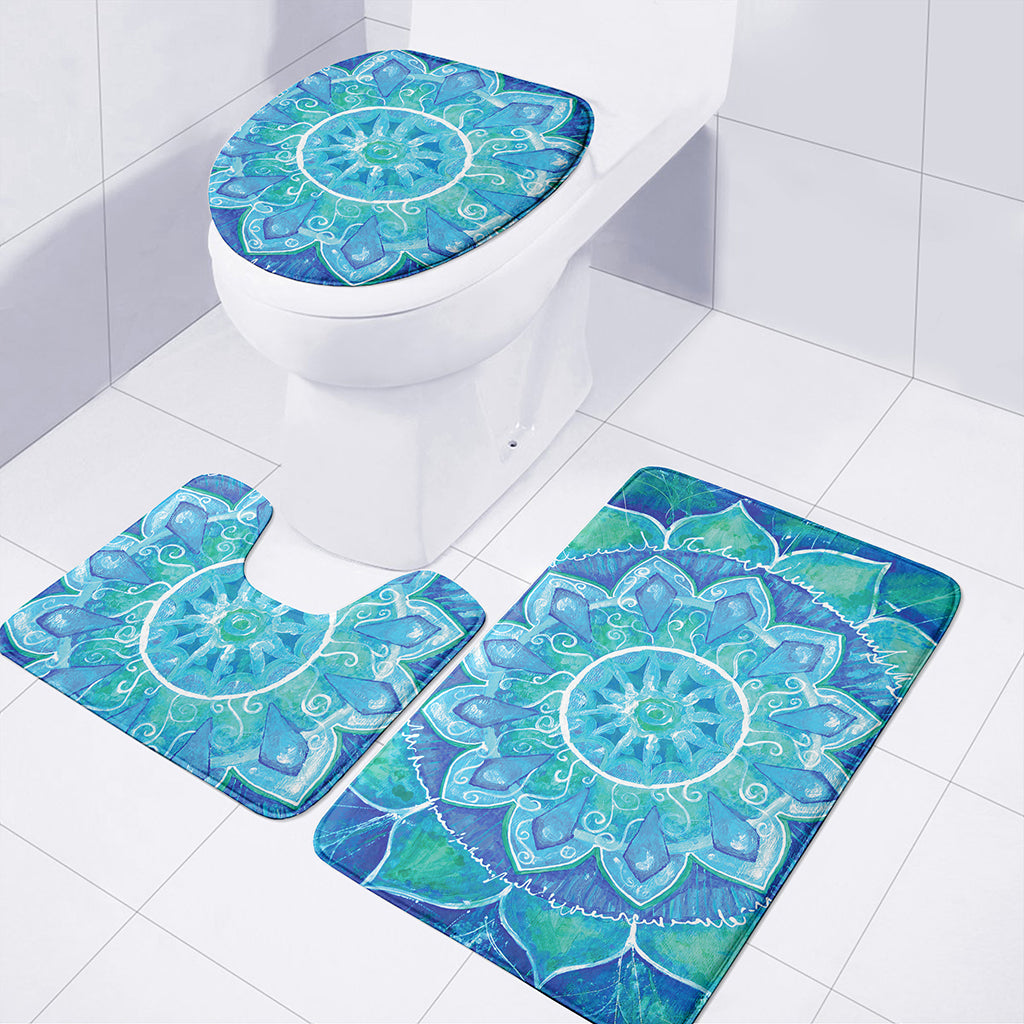Blue Vishuddha Chakra Mandala Print 3 Piece Bath Mat Set