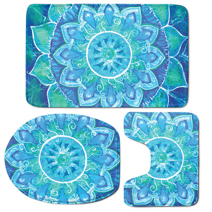 Blue Vishuddha Chakra Mandala Print 3 Piece Bath Mat Set