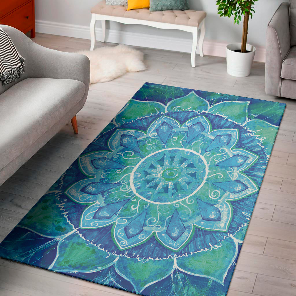 Blue Vishuddha Chakra Mandala Print Area Rug