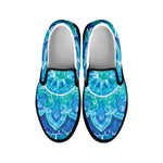 Blue Vishuddha Chakra Mandala Print Black Slip On Shoes