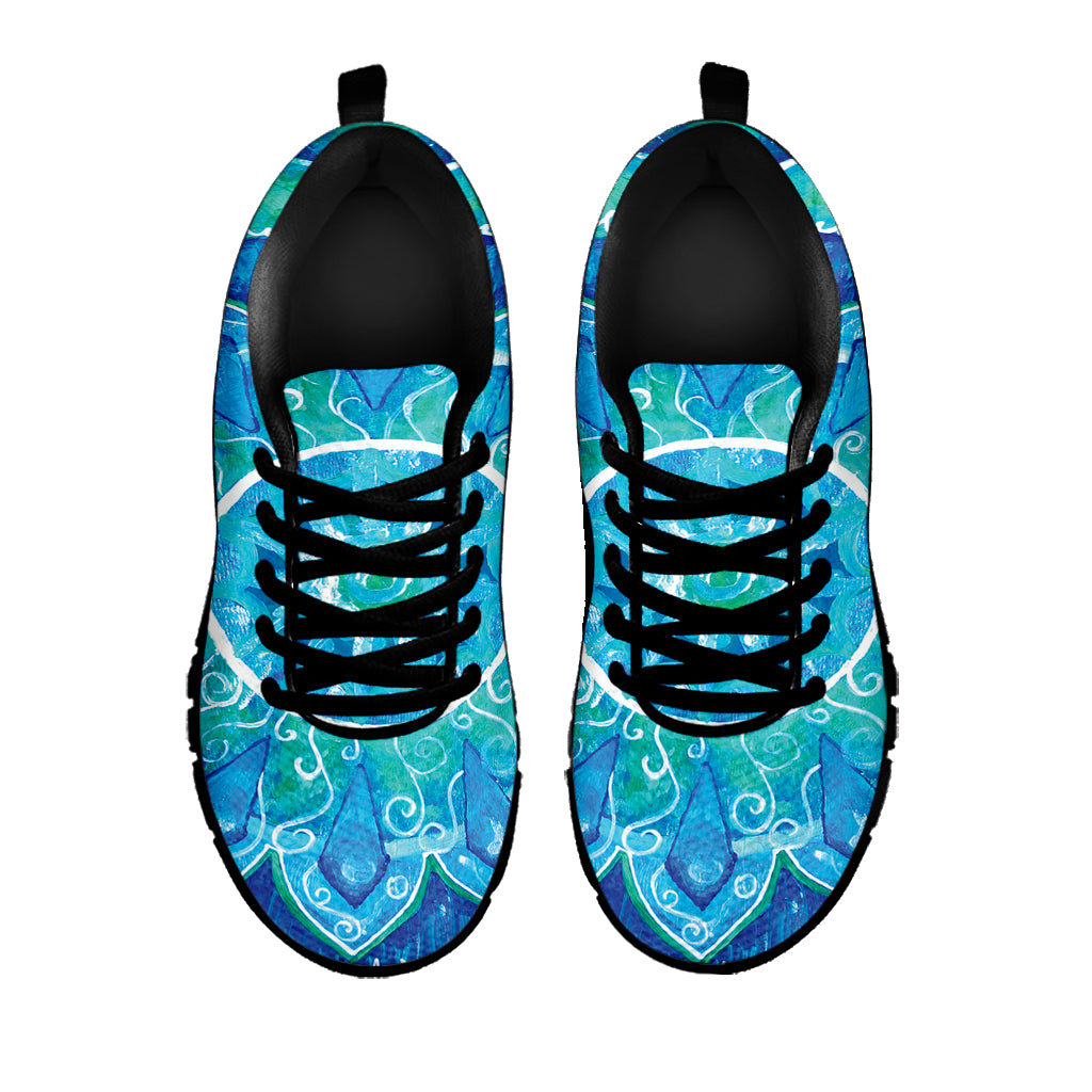 Blue Vishuddha Chakra Mandala Print Black Sneakers