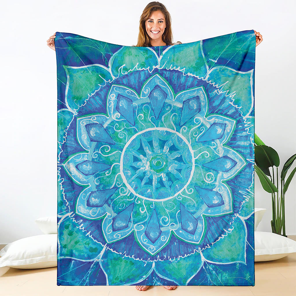 Blue Vishuddha Chakra Mandala Print Blanket