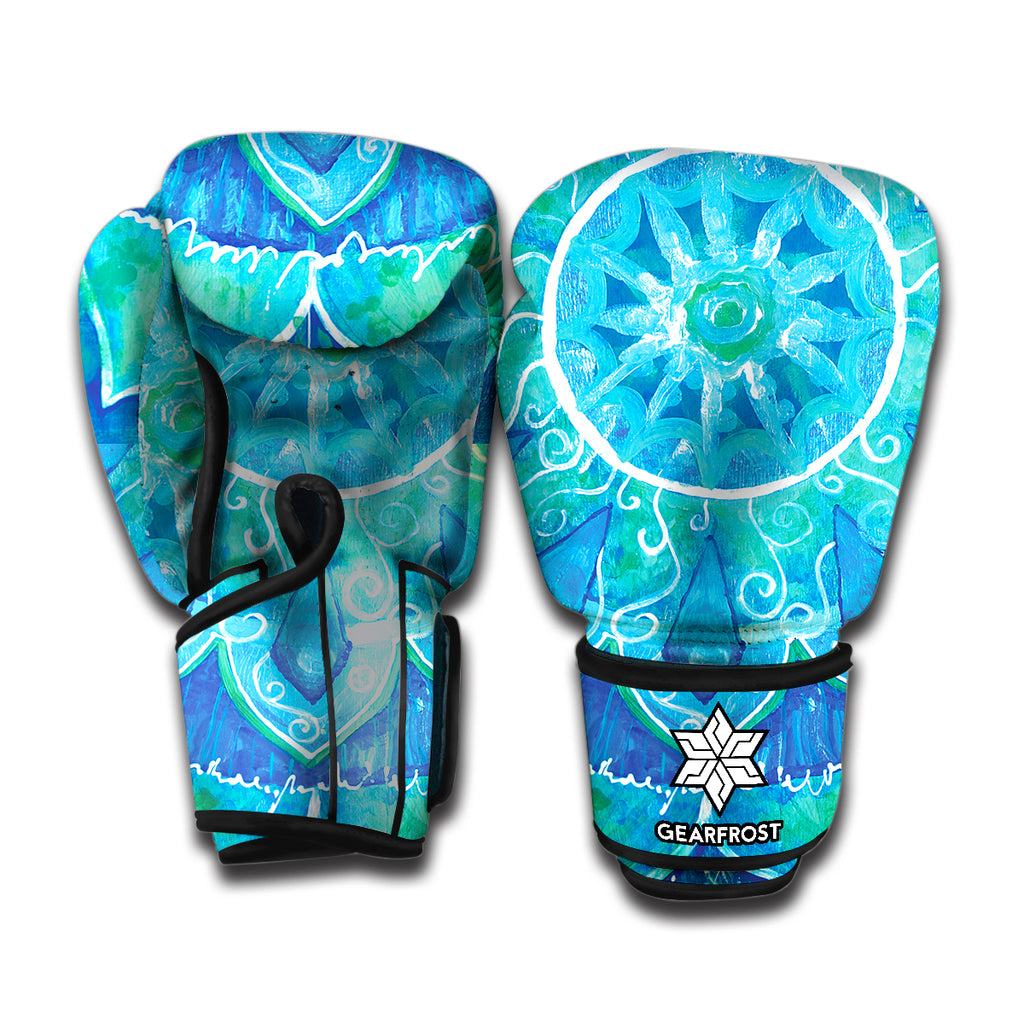 Blue Vishuddha Chakra Mandala Print Boxing Gloves