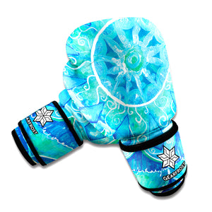 Blue Vishuddha Chakra Mandala Print Boxing Gloves