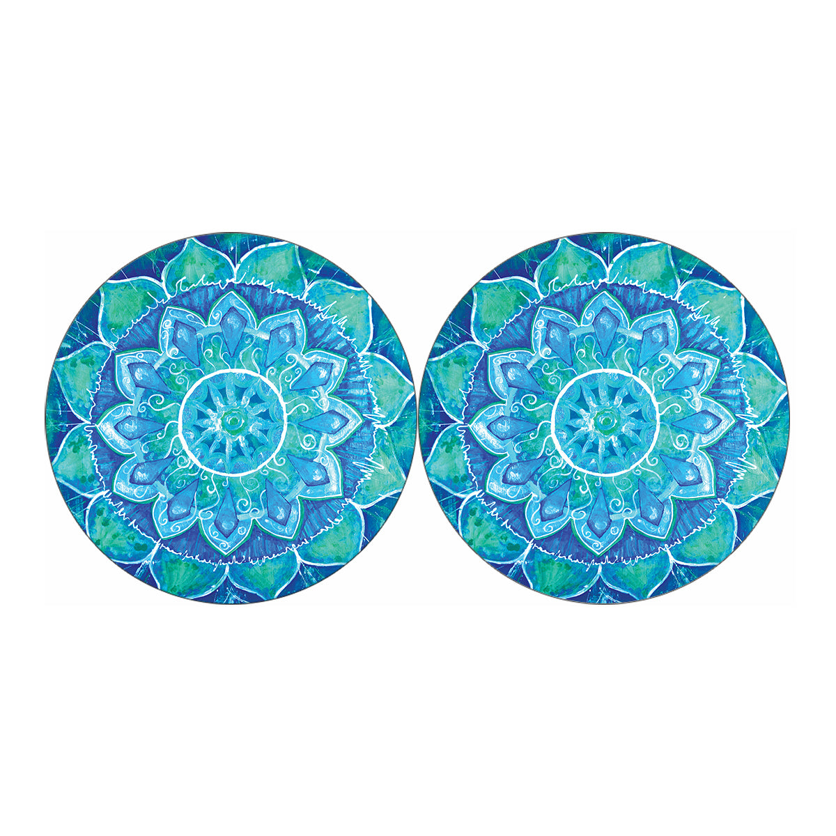 Blue Vishuddha Chakra Mandala Print Car Coasters