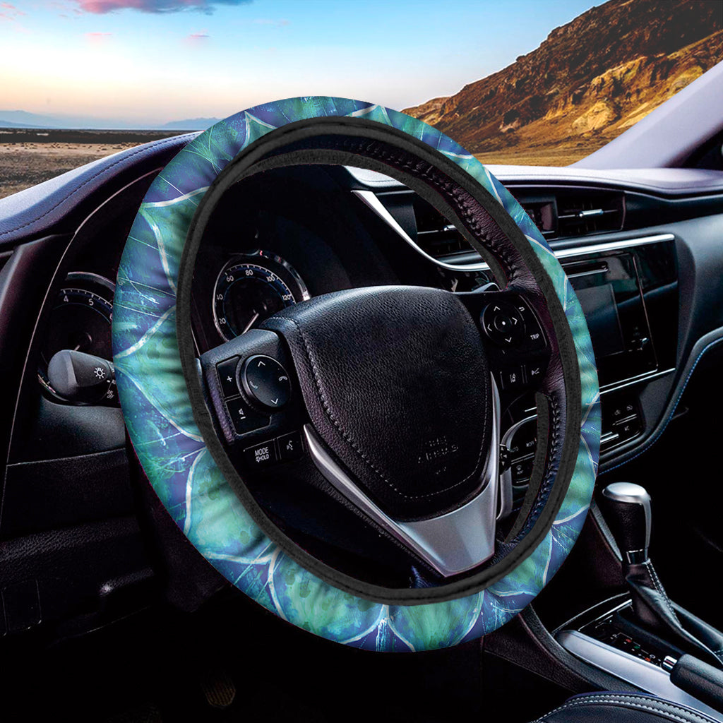 Blue Vishuddha Chakra Mandala Print Car Steering Wheel Cover