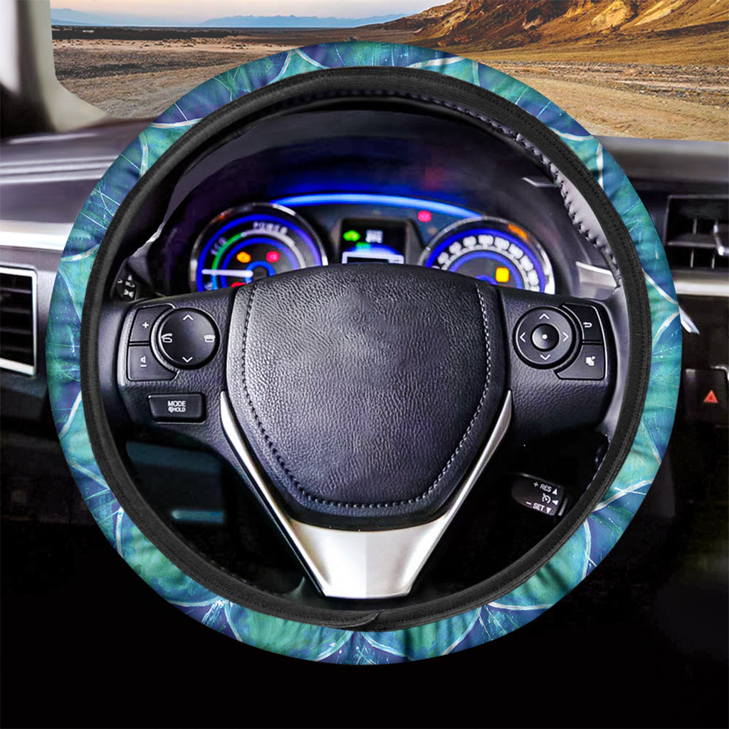 Blue Vishuddha Chakra Mandala Print Car Steering Wheel Cover