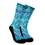 Blue Vishuddha Chakra Mandala Print Crew Socks