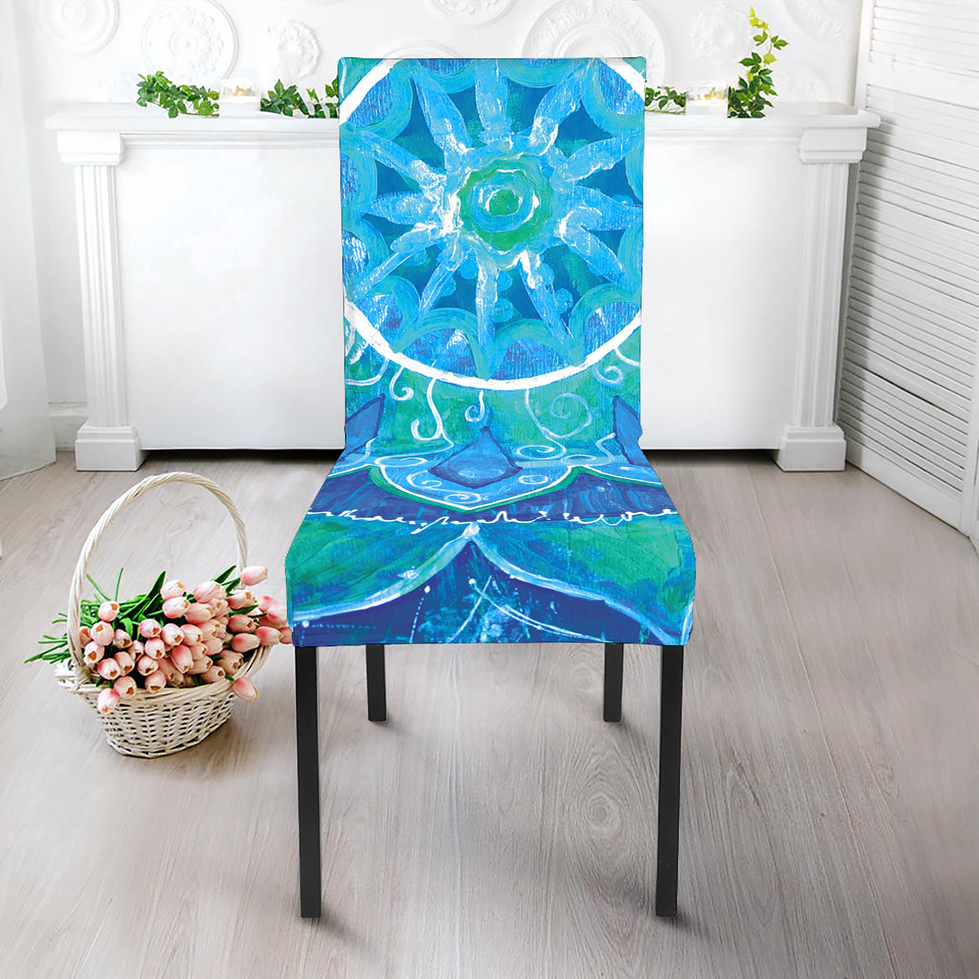 Blue Vishuddha Chakra Mandala Print Dining Chair Slipcover