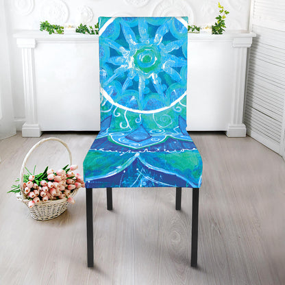 Blue Vishuddha Chakra Mandala Print Dining Chair Slipcover
