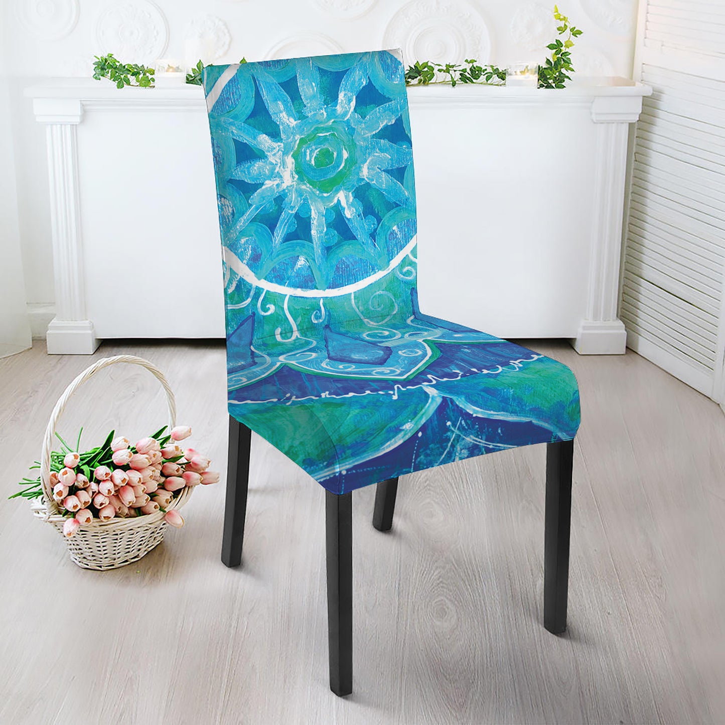 Blue Vishuddha Chakra Mandala Print Dining Chair Slipcover