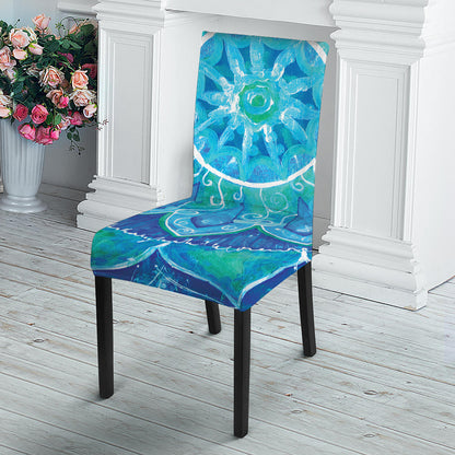 Blue Vishuddha Chakra Mandala Print Dining Chair Slipcover