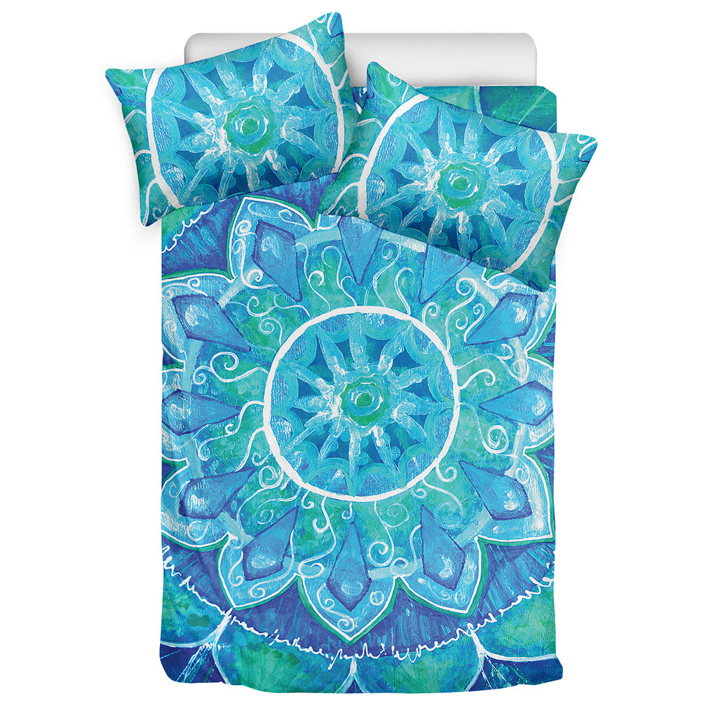 Blue Vishuddha Chakra Mandala Print Duvet Cover Bedding Set
