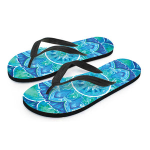 Blue Vishuddha Chakra Mandala Print Flip Flops