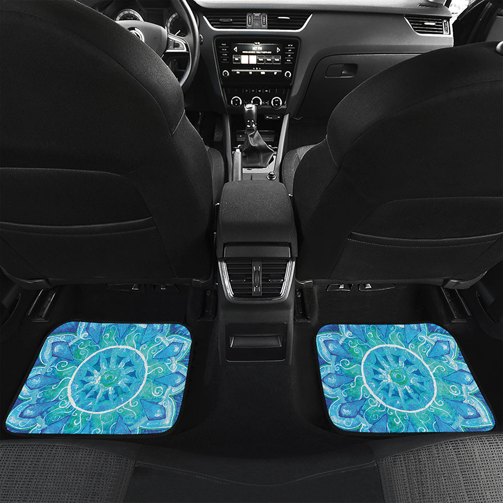 Blue Vishuddha Chakra Mandala Print Front and Back Car Floor Mats