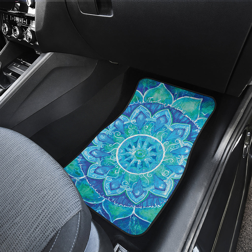 Blue Vishuddha Chakra Mandala Print Front and Back Car Floor Mats