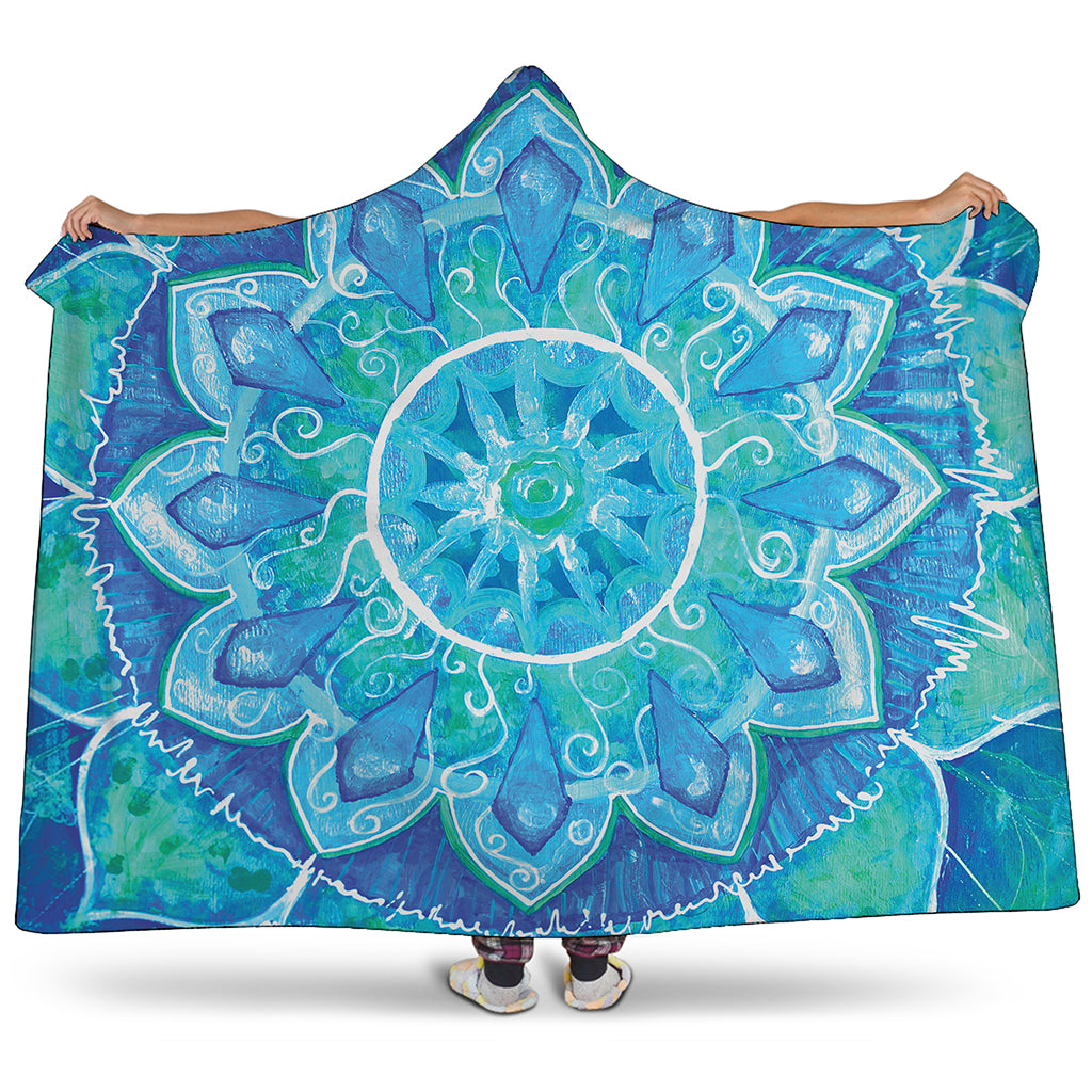 Blue Vishuddha Chakra Mandala Print Hooded Blanket