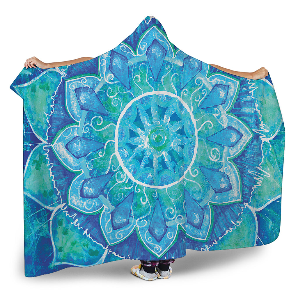 Blue Vishuddha Chakra Mandala Print Hooded Blanket