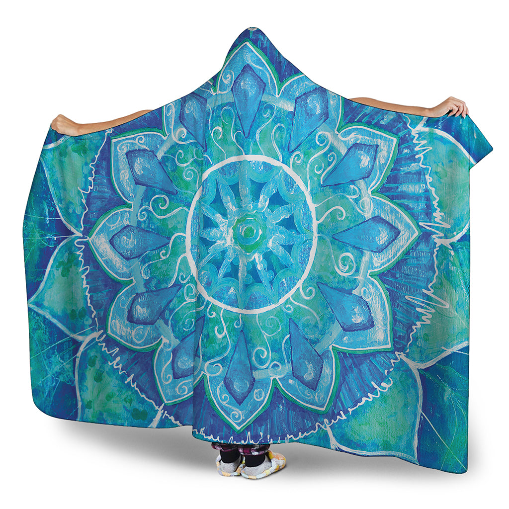 Blue Vishuddha Chakra Mandala Print Hooded Blanket