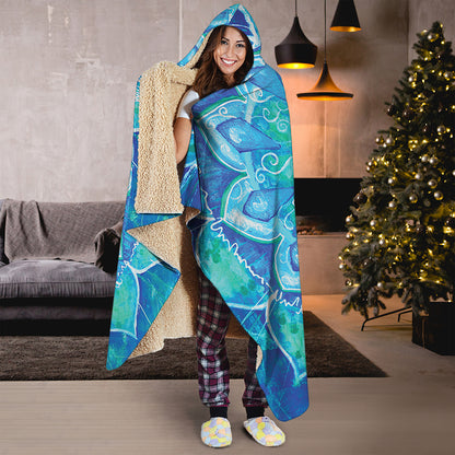 Blue Vishuddha Chakra Mandala Print Hooded Blanket