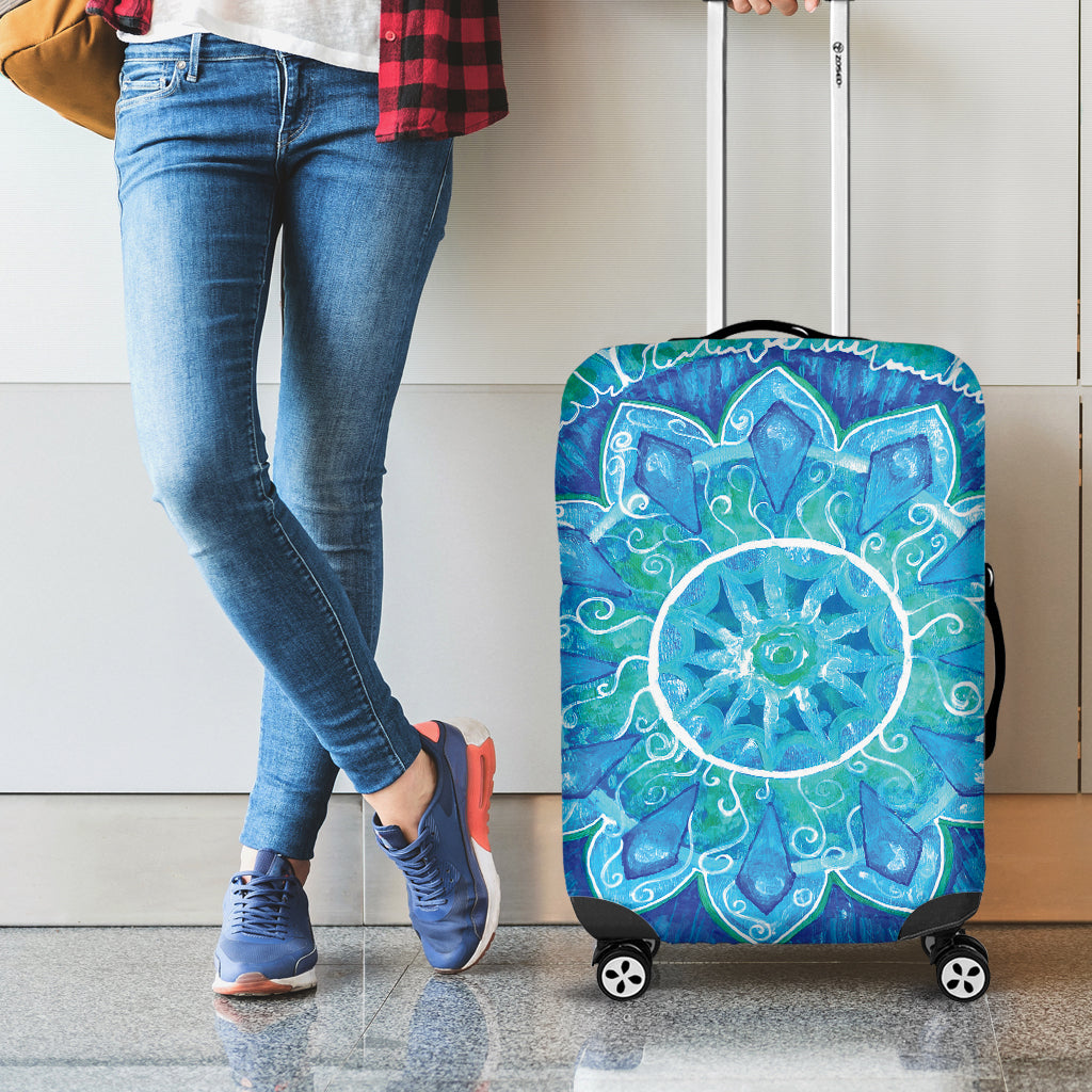 Blue Vishuddha Chakra Mandala Print Luggage Cover