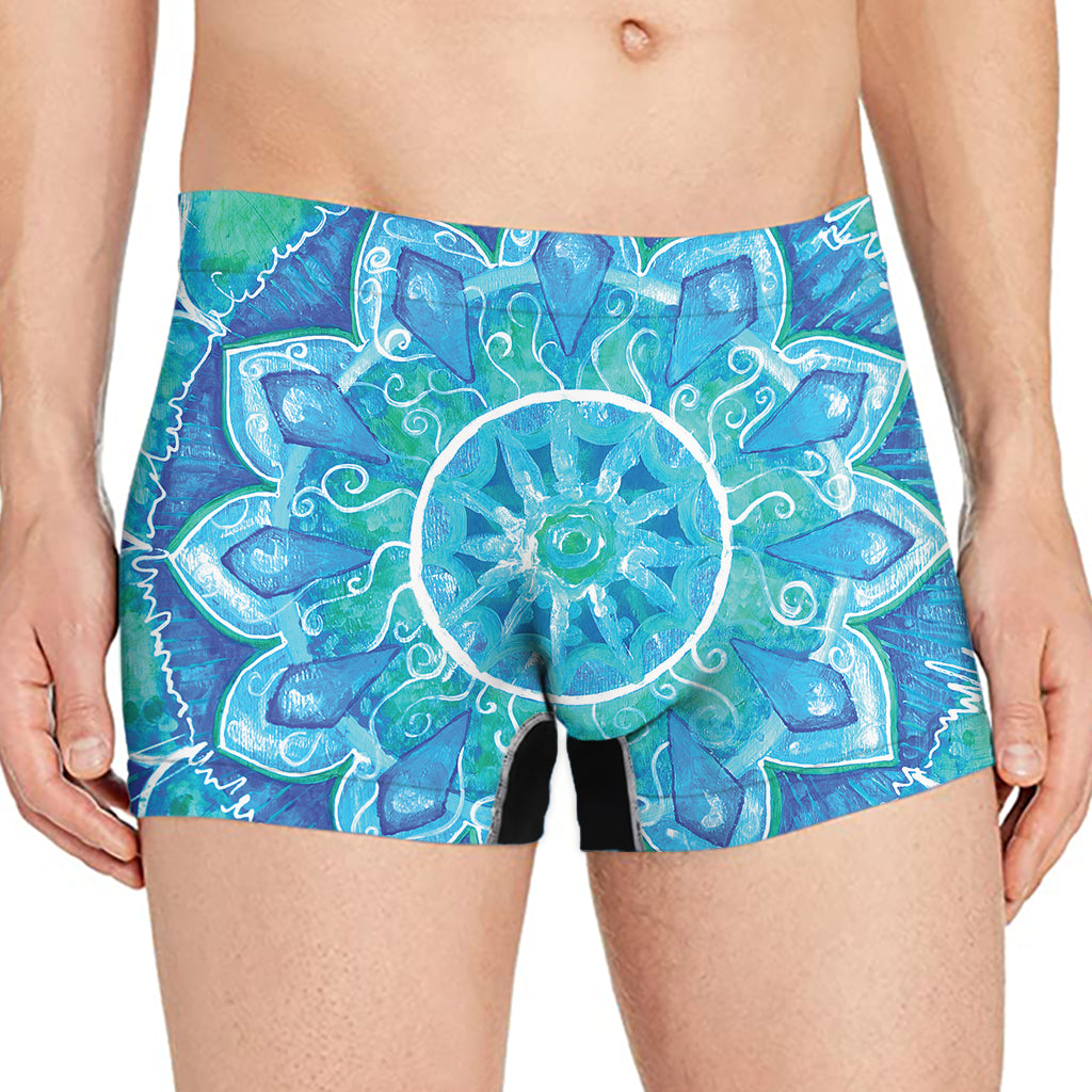 Blue Vishuddha Chakra Mandala Print Men's Boxer Briefs