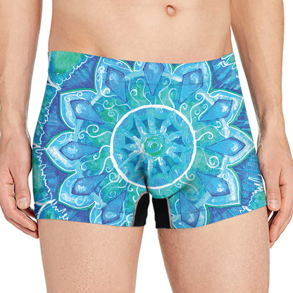 Blue Vishuddha Chakra Mandala Print Men's Boxer Briefs