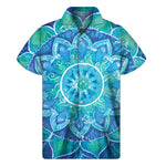 Blue Vishuddha Chakra Mandala Print Men's Short Sleeve Shirt