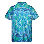 Blue Vishuddha Chakra Mandala Print Men's Short Sleeve Shirt