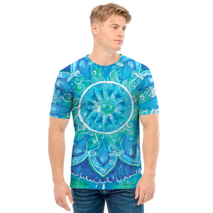 Blue Vishuddha Chakra Mandala Print Men's T-Shirt