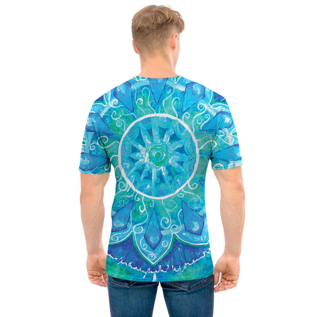 Blue Vishuddha Chakra Mandala Print Men's T-Shirt