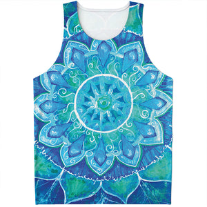 Blue Vishuddha Chakra Mandala Print Men's Tank Top