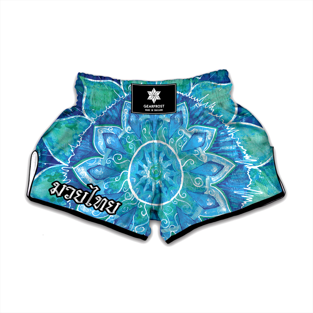 Blue Vishuddha Chakra Mandala Print Muay Thai Boxing Shorts