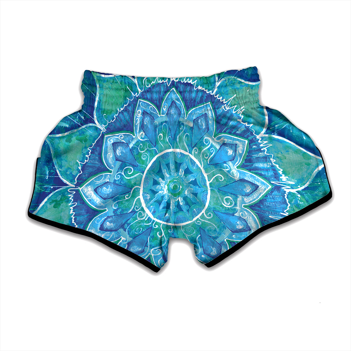 Blue Vishuddha Chakra Mandala Print Muay Thai Boxing Shorts