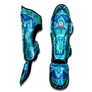 Blue Vishuddha Chakra Mandala Print Muay Thai Shin Guard