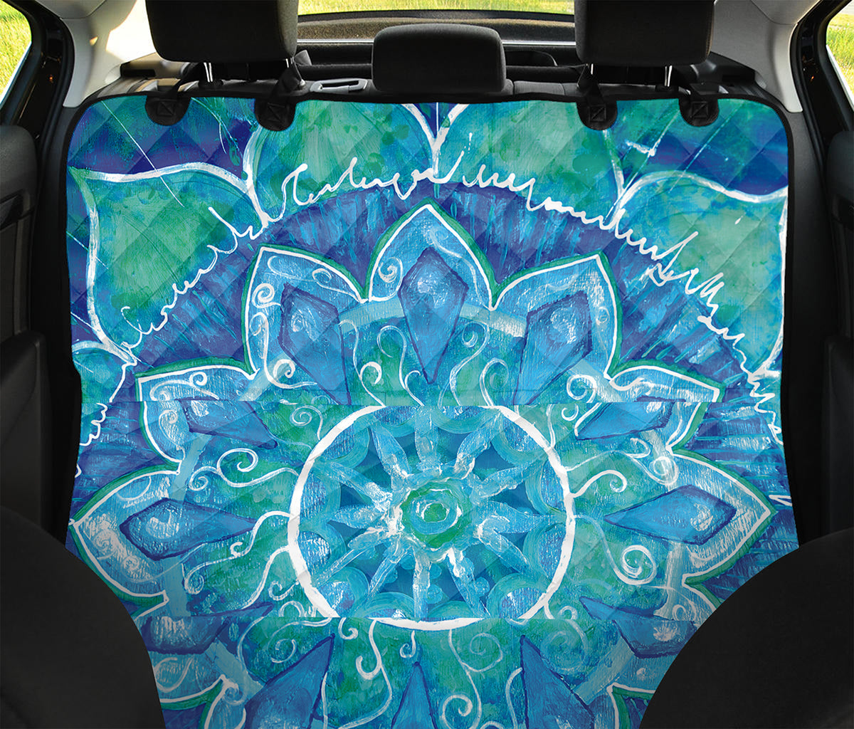 Blue Vishuddha Chakra Mandala Print Pet Car Back Seat Cover