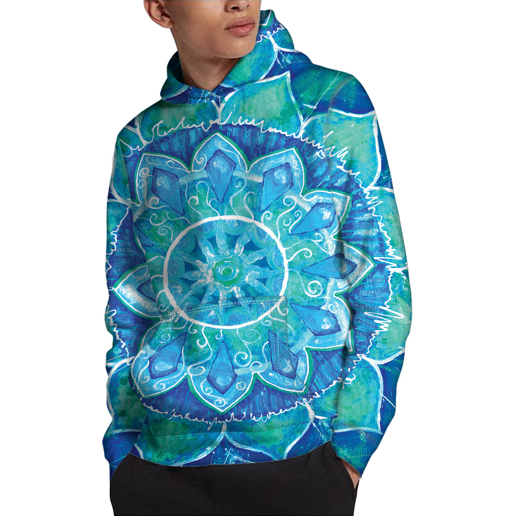 Blue Vishuddha Chakra Mandala Print Pullover Hoodie