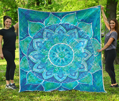 Blue Vishuddha Chakra Mandala Print Quilt