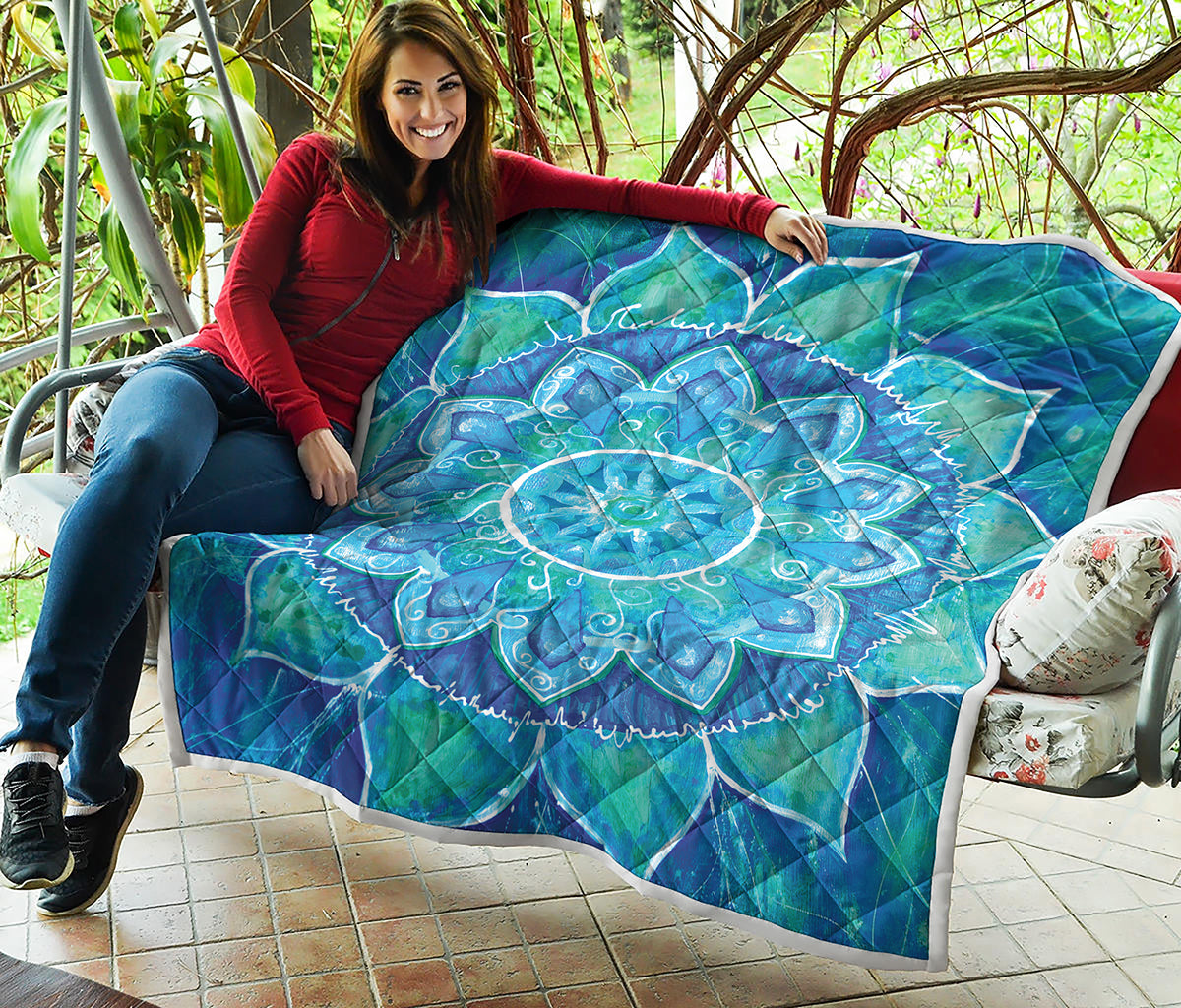 Blue Vishuddha Chakra Mandala Print Quilt