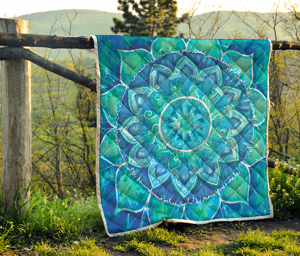 Blue Vishuddha Chakra Mandala Print Quilt