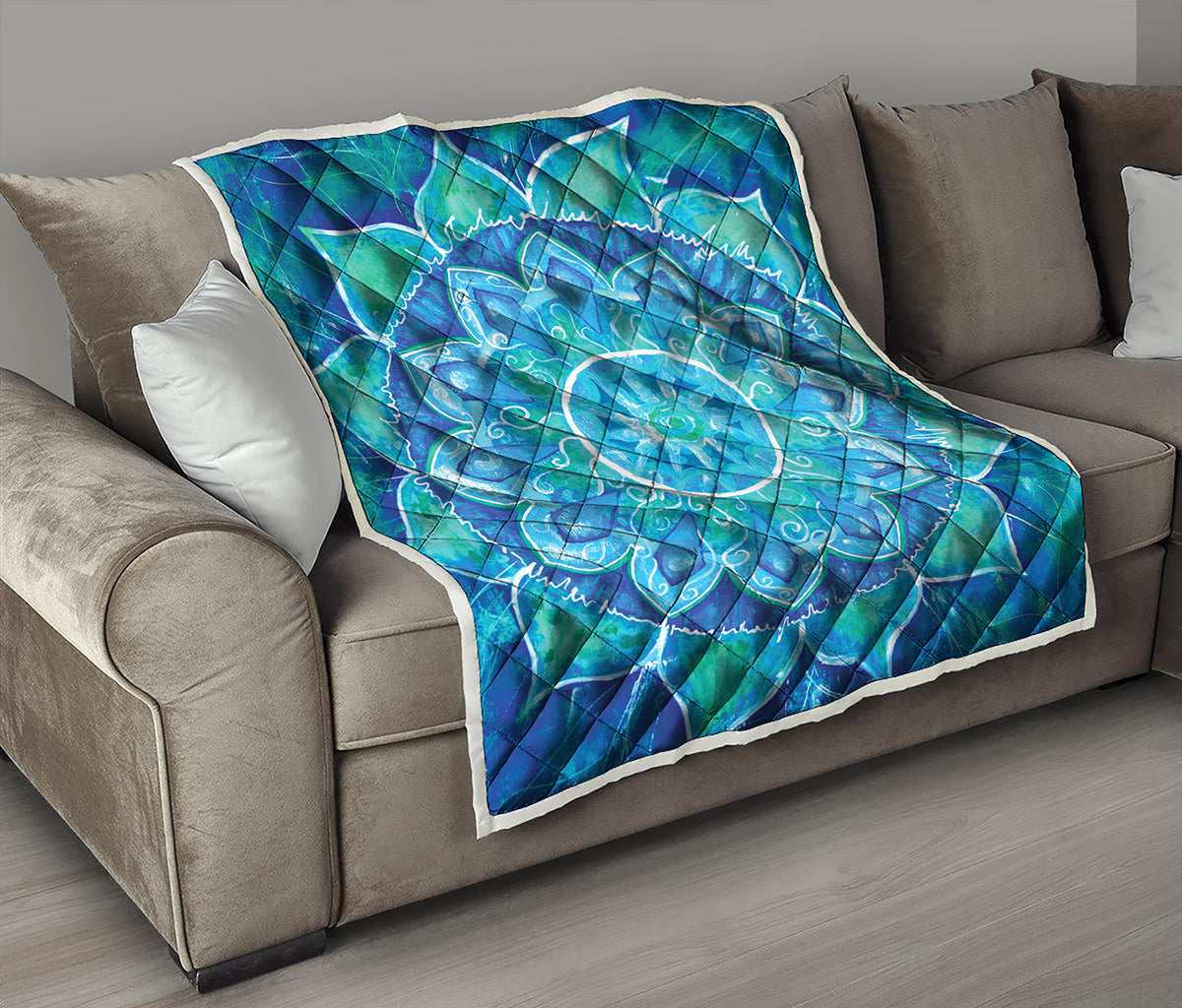 Blue Vishuddha Chakra Mandala Print Quilt