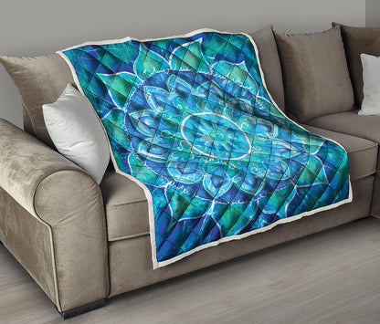 Blue Vishuddha Chakra Mandala Print Quilt