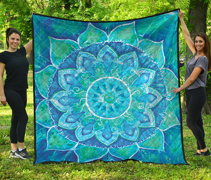 Blue Vishuddha Chakra Mandala Print Quilt