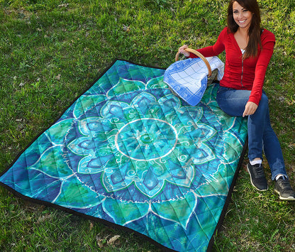 Blue Vishuddha Chakra Mandala Print Quilt