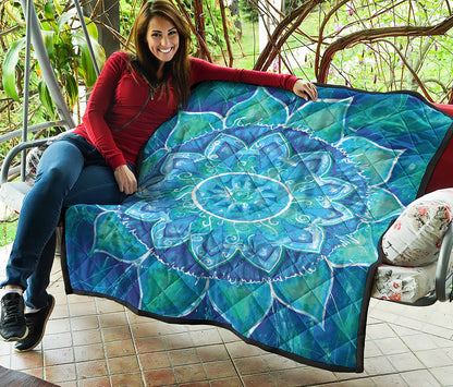 Blue Vishuddha Chakra Mandala Print Quilt