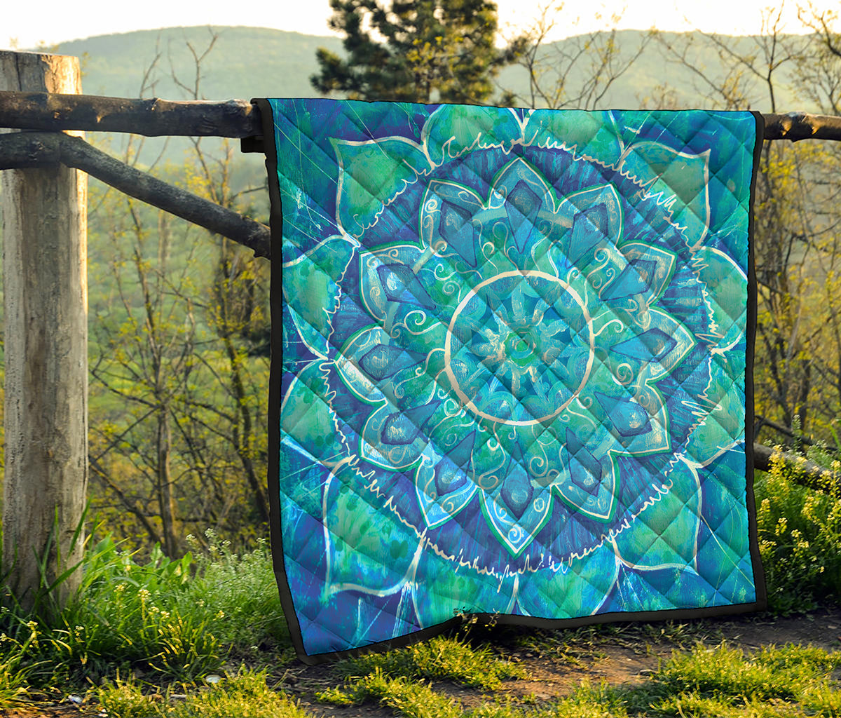 Blue Vishuddha Chakra Mandala Print Quilt