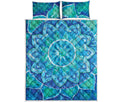 Blue Vishuddha Chakra Mandala Print Quilt Bed Set